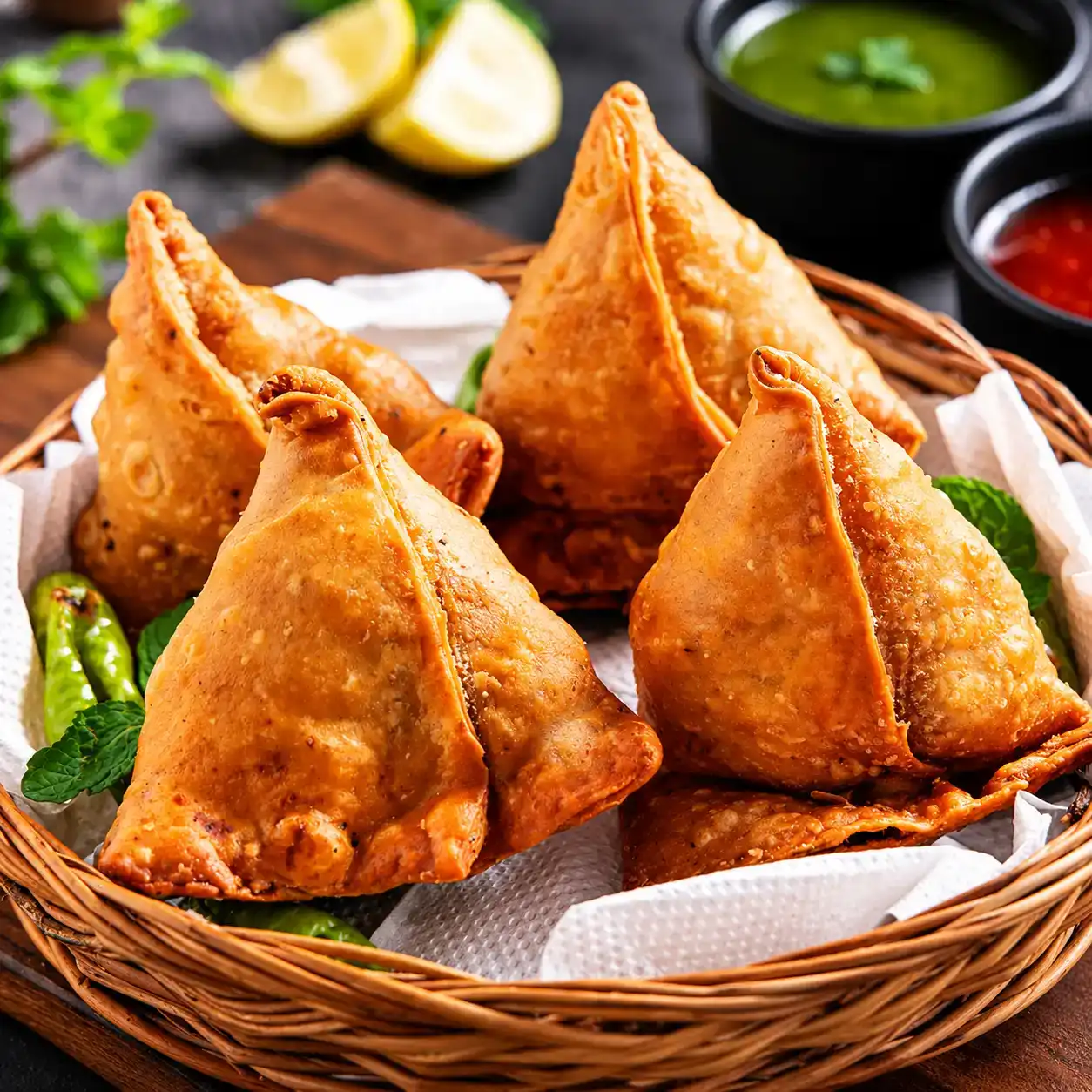 Aloo Samosa 2Pcs — Experience the irresistible crunch of our golden-fried samosas, giving at Apna Bazar - Eatery